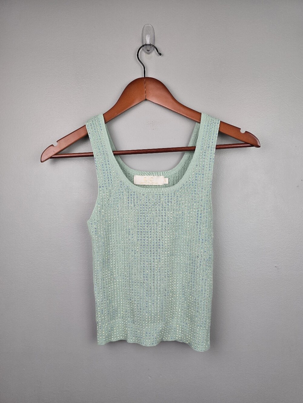 LC Lizette Collection Knit Rhinestone Tank Top Mint Green Women Sz S Mermaidcore - Picture 2 of 10